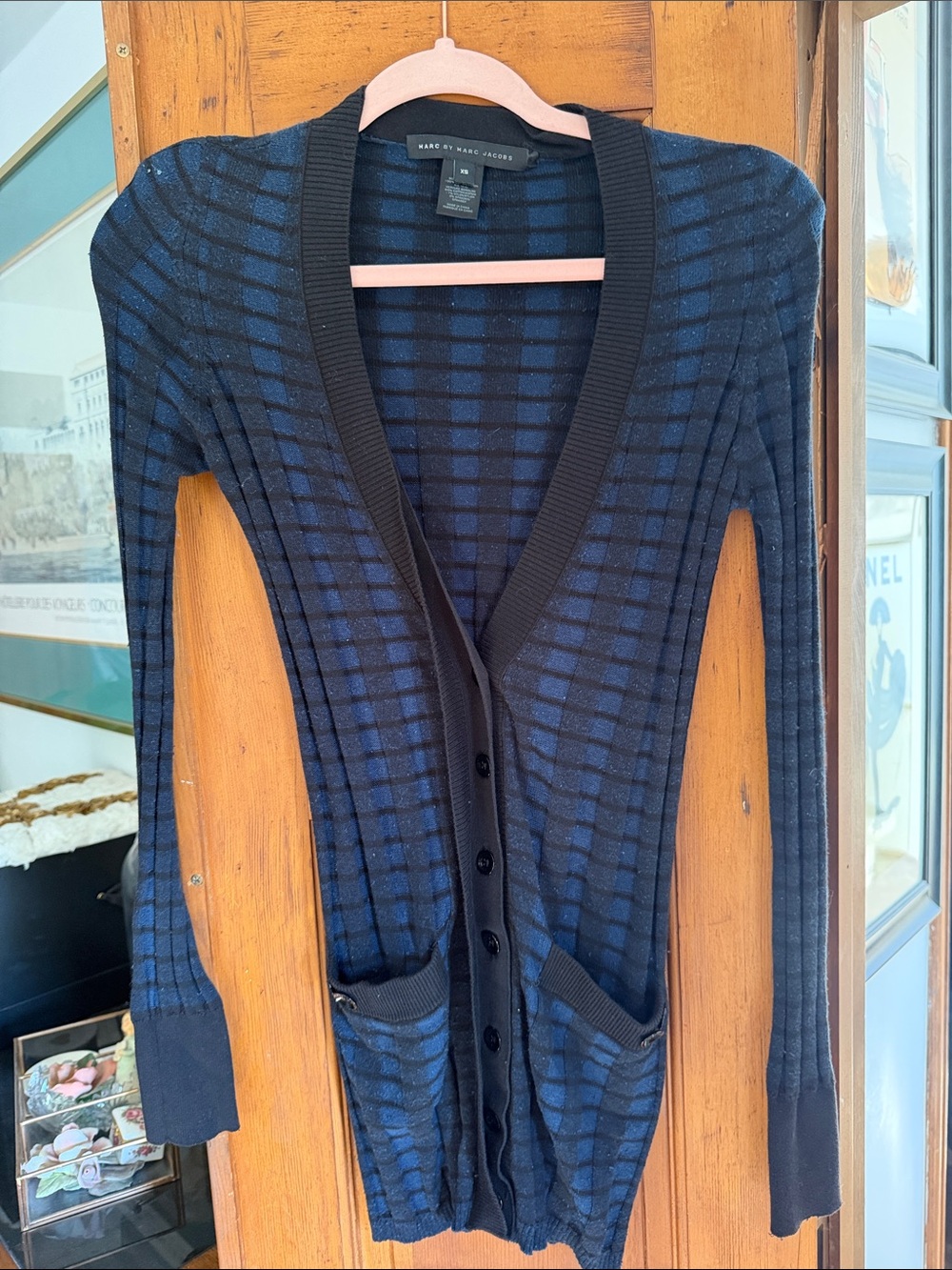 Marc by Marc Jacobs Navy and Black Striped Knit Cardigan